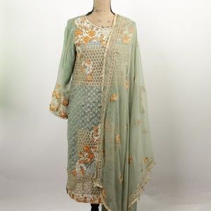 Elegant Embroidered Green Dress